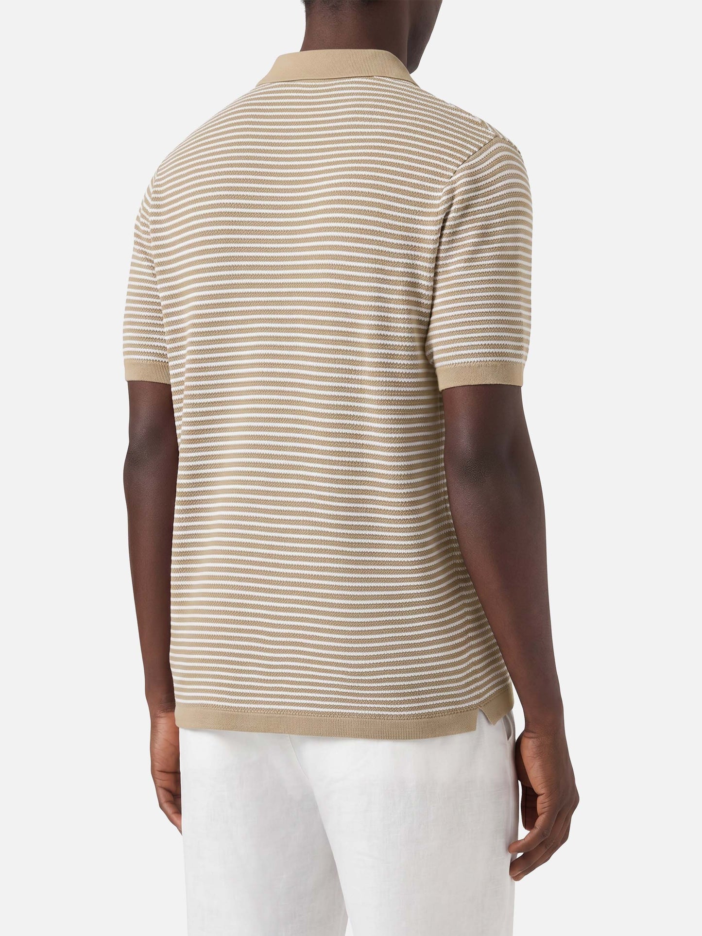 Polo Sloan in cotone pregiato high twist a righe beige