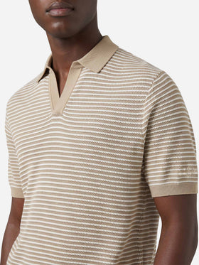 Polo Sloan in cotone pregiato high twist a righe beige