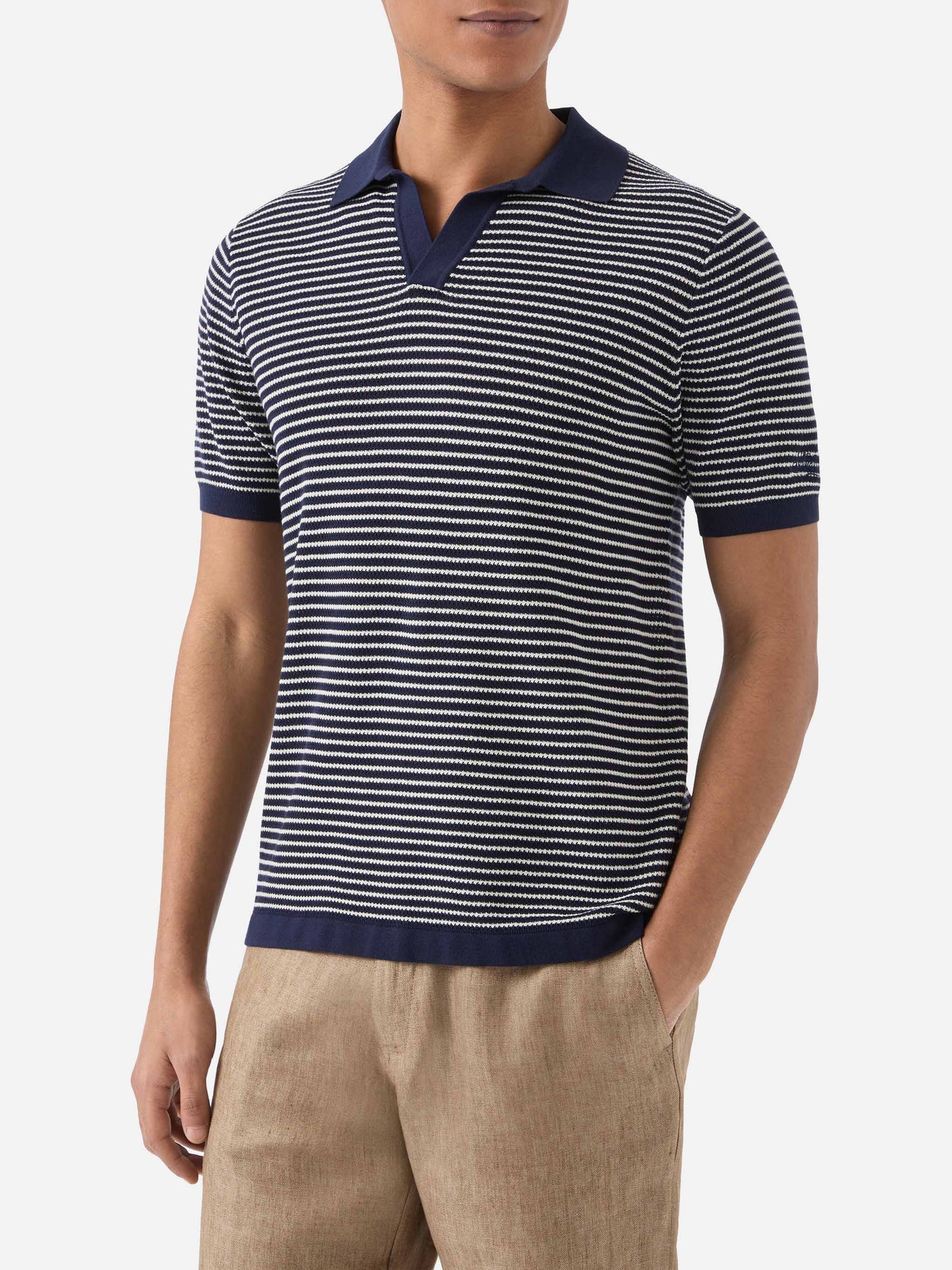 Polo Sloan in cotone pregiato high twist a righe blu