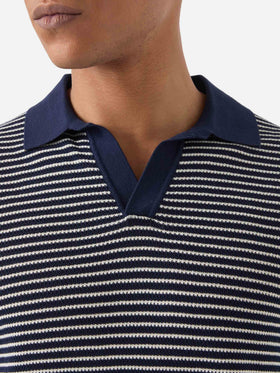 Polo Sloan in cotone pregiato high twist a righe blu