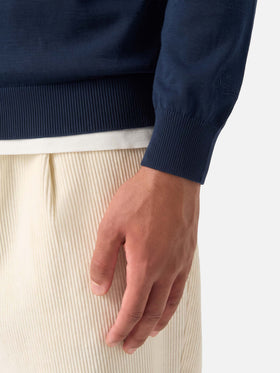 Langärmliges marineblaues Polohemd Sloan aus Baumwoll-Seidenstoff 