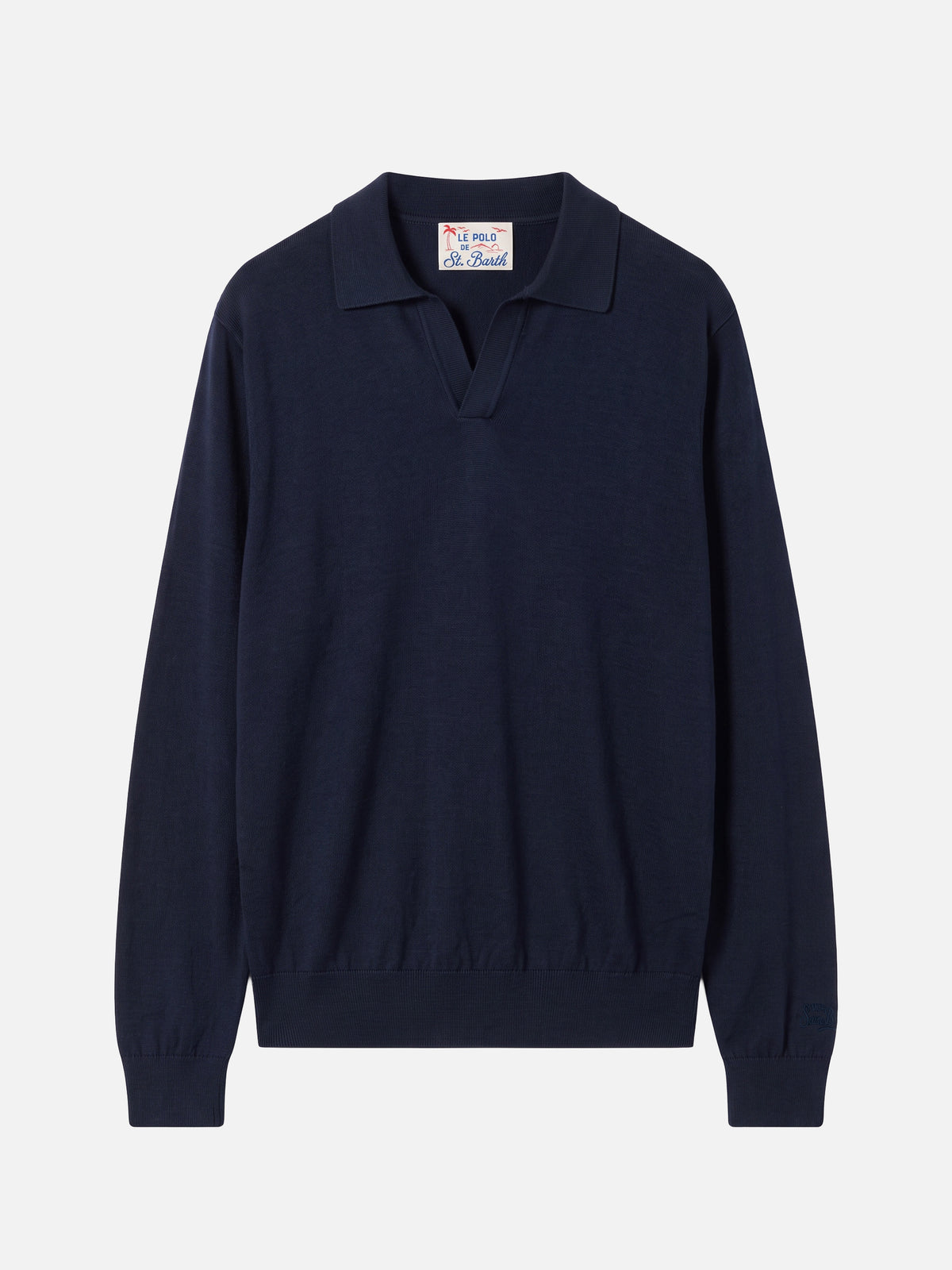 Langärmliges marineblaues Polohemd Sloan aus Baumwoll-Seidenstoff 