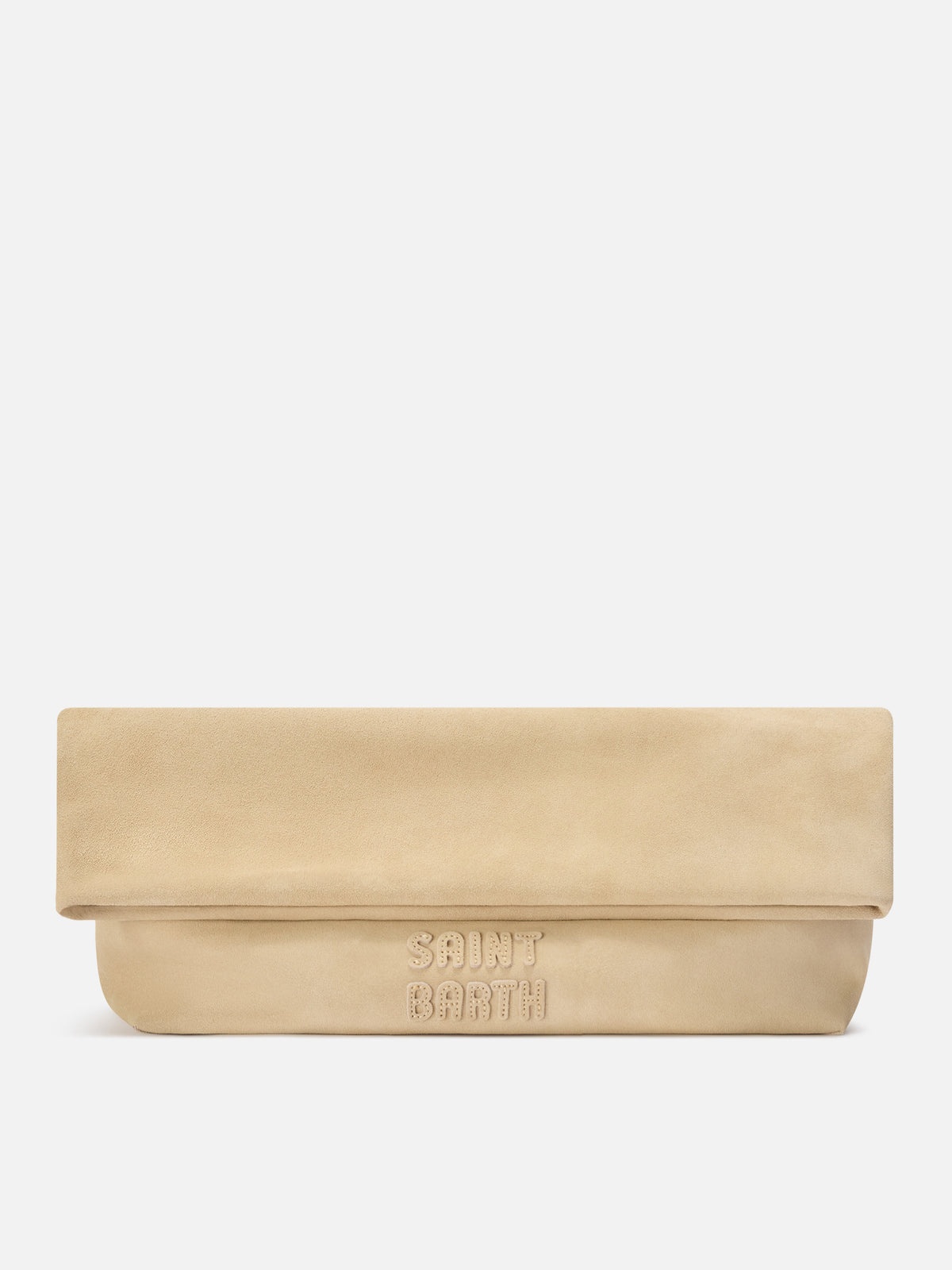 Pochette Maxi beige in camoscio con patch logo