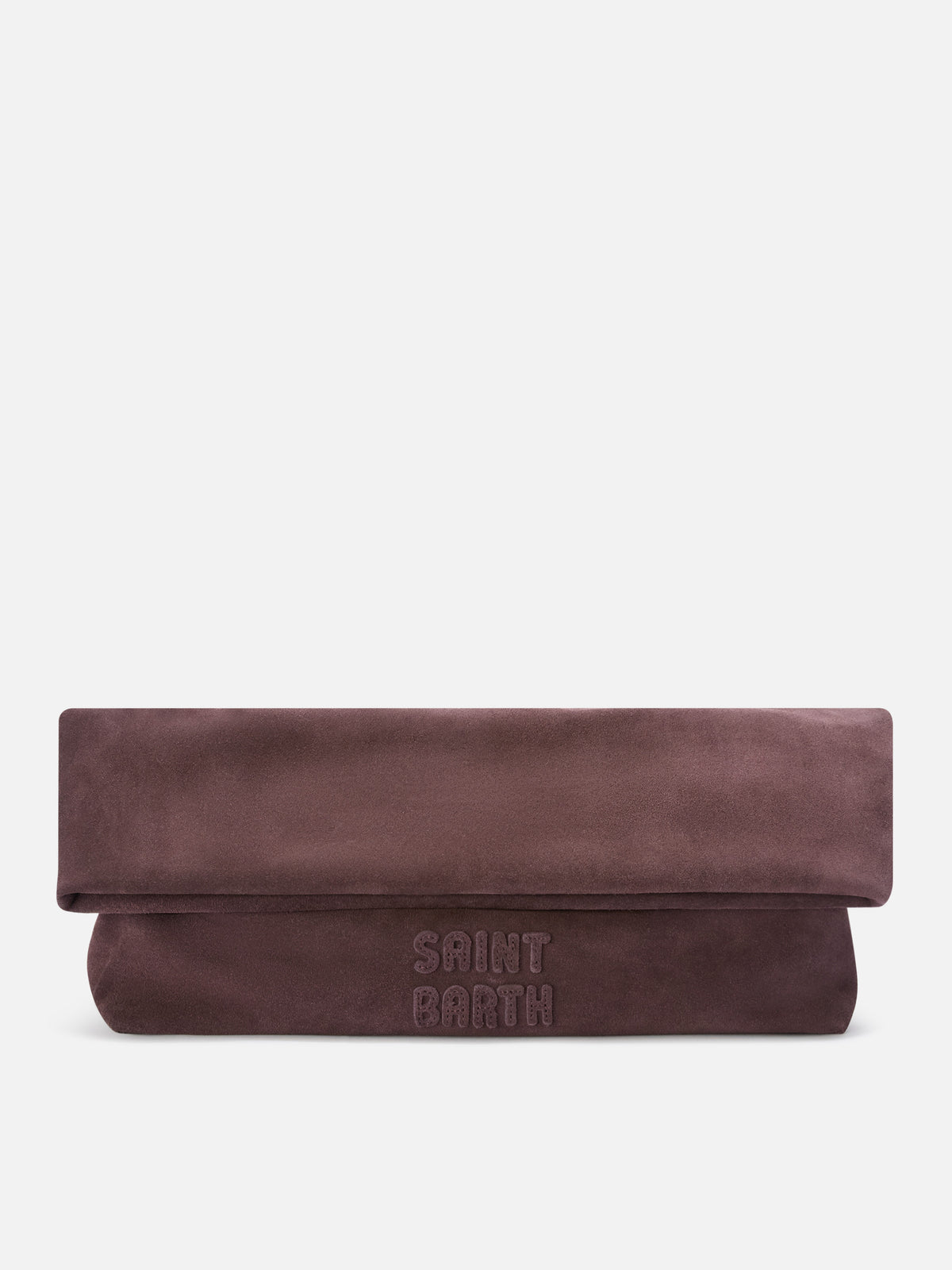 Braune Wildleder-Maxi pouch mit Logo-Patch 