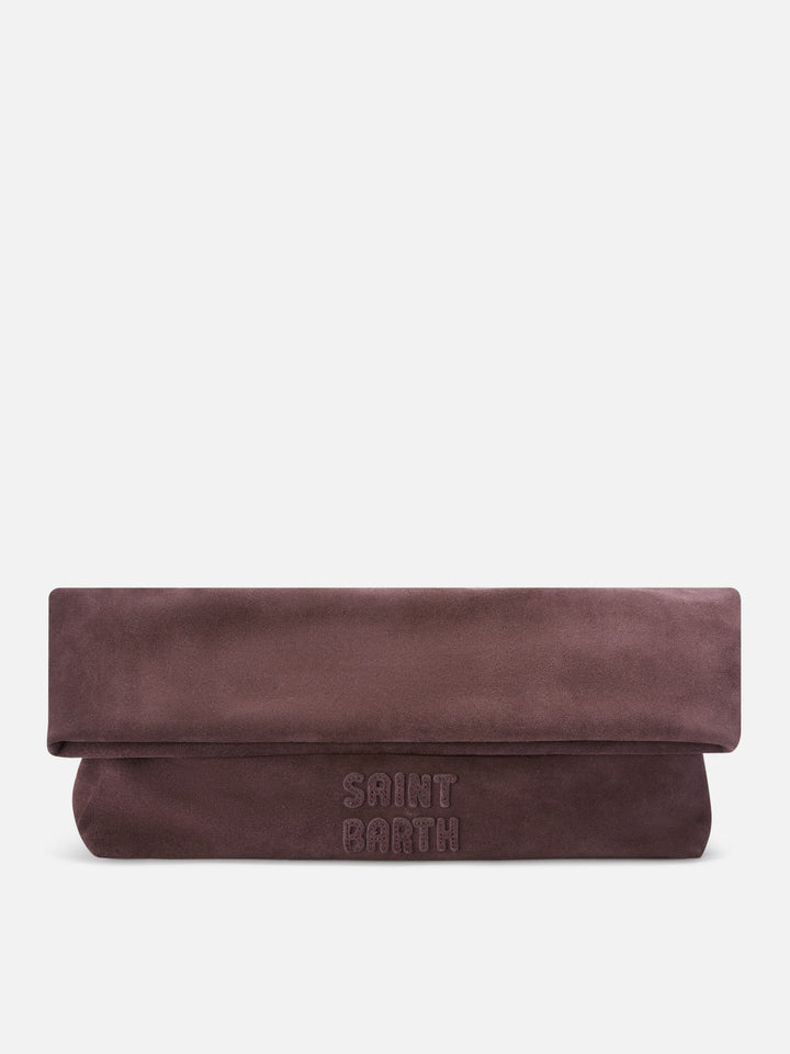 Pochette Maxi marrone in camoscio con patch logo
