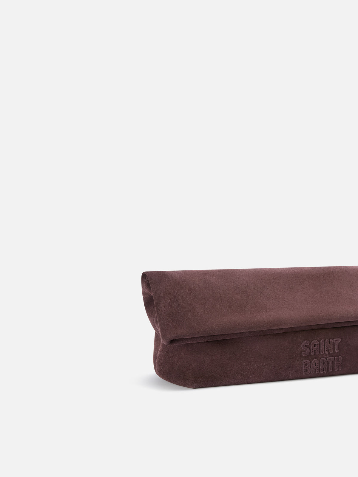 Braune Wildleder-Maxi pouch mit Logo-Patch 