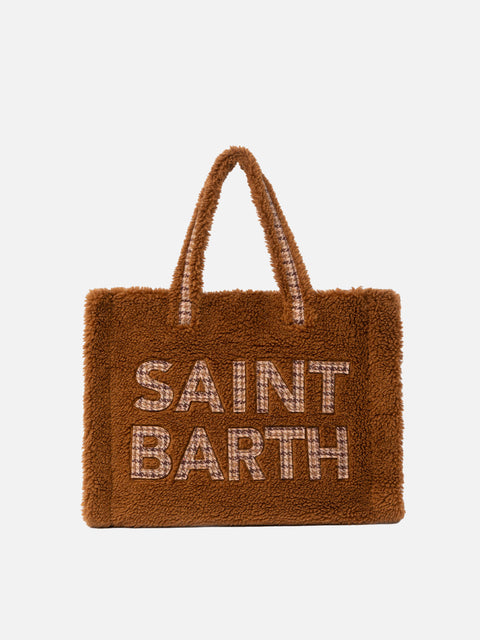 Brown teddy Soft Bag with Saint Barth checkered logo - MC2 Saint Barth