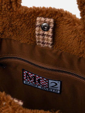Brown teddy Soft Bag with Saint Barth checkered logo - MC2 Saint Barth