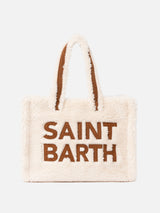 White teddy Soft Bag Small with Saint Barth logo and shoulder strap