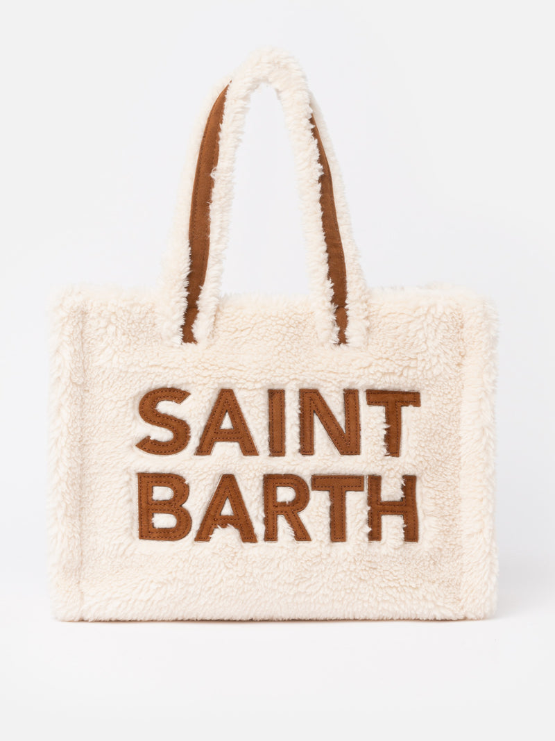 Borsa piccola morbida bianca Teddy con logo Saint Barth e tracolla