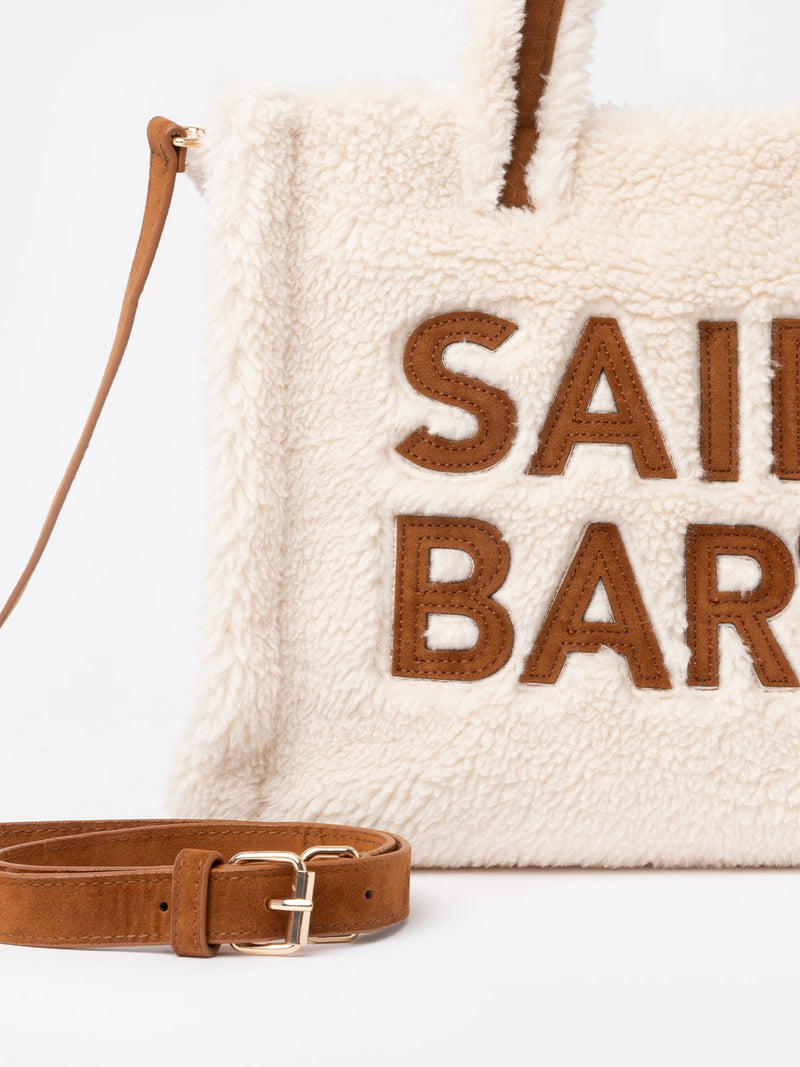 Borsa piccola morbida bianca Teddy con logo Saint Barth e tracolla