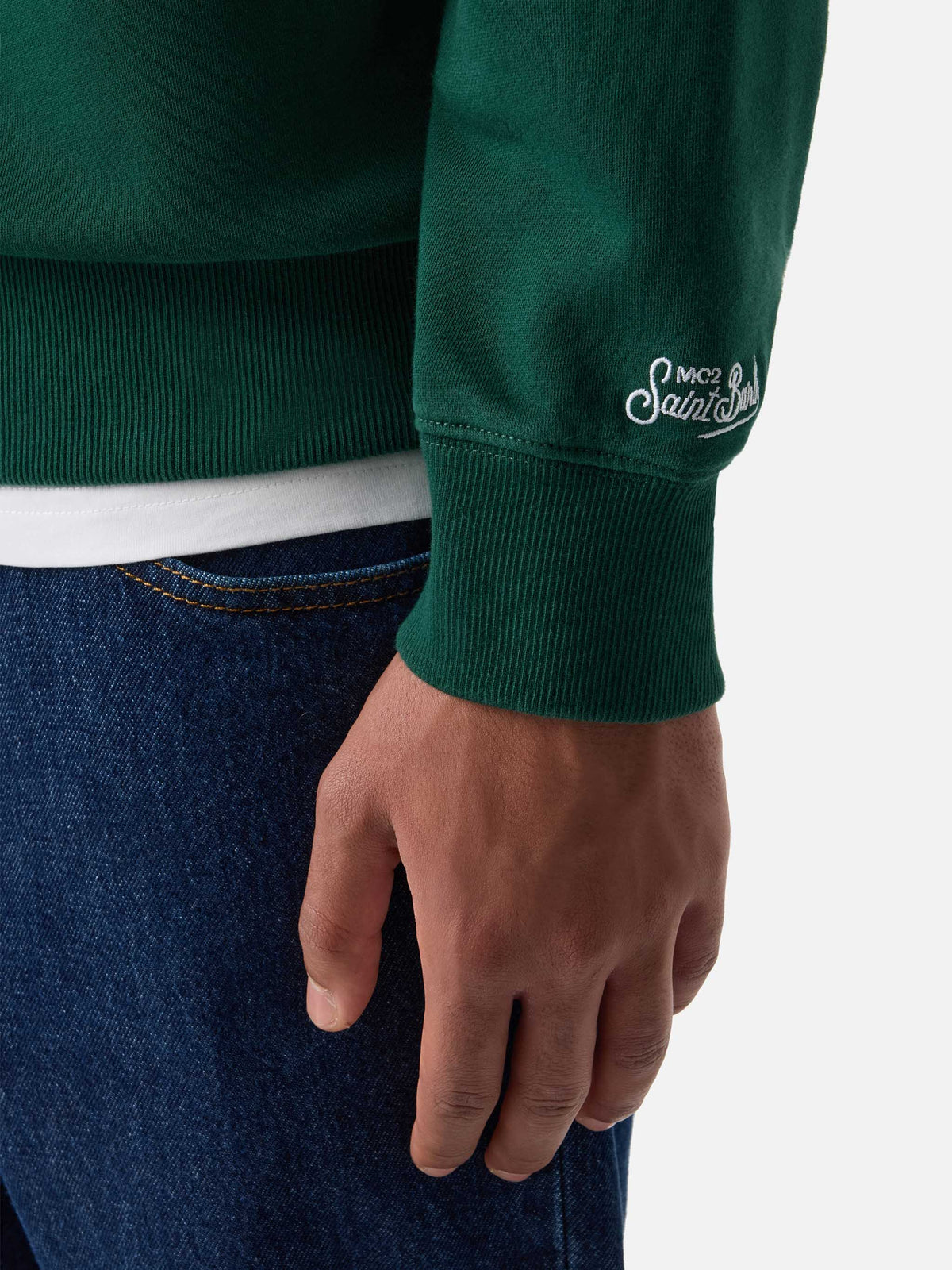 Sudadera con cuello redondo Soho en algodón verde con bordado Bollicine Habitué 
