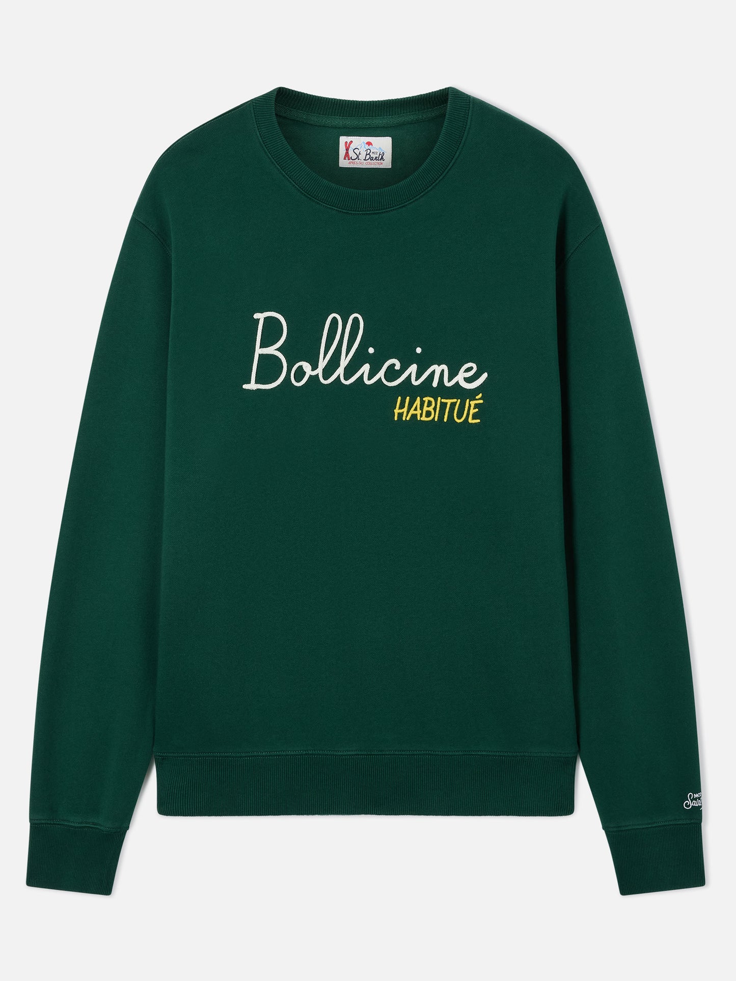 Felpa girocollo Soho in cotone verde con ricamo Bollicine Habitué
