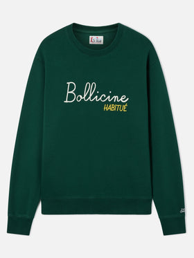 Felpa girocollo Soho in cotone verde con ricamo Bollicine Habitué