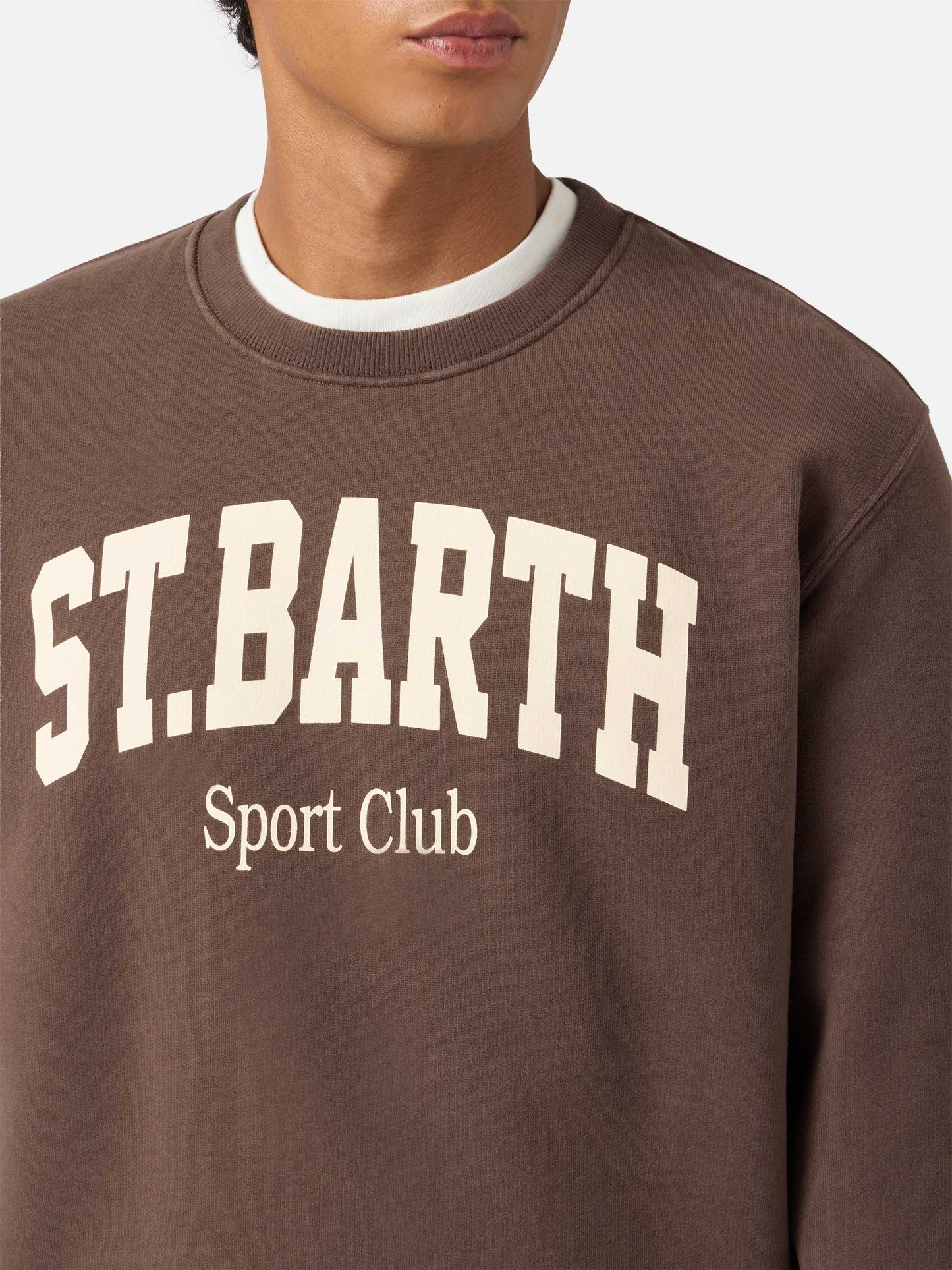 Felpa Soho in cotone marrone con stampa St. Barth sport club