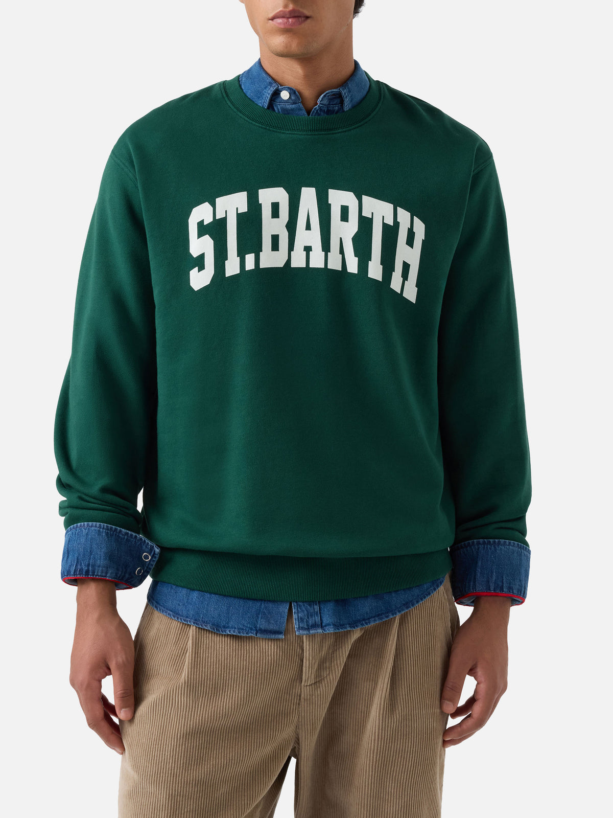 Felpa Soho verde in cotone con stampa St. Barth