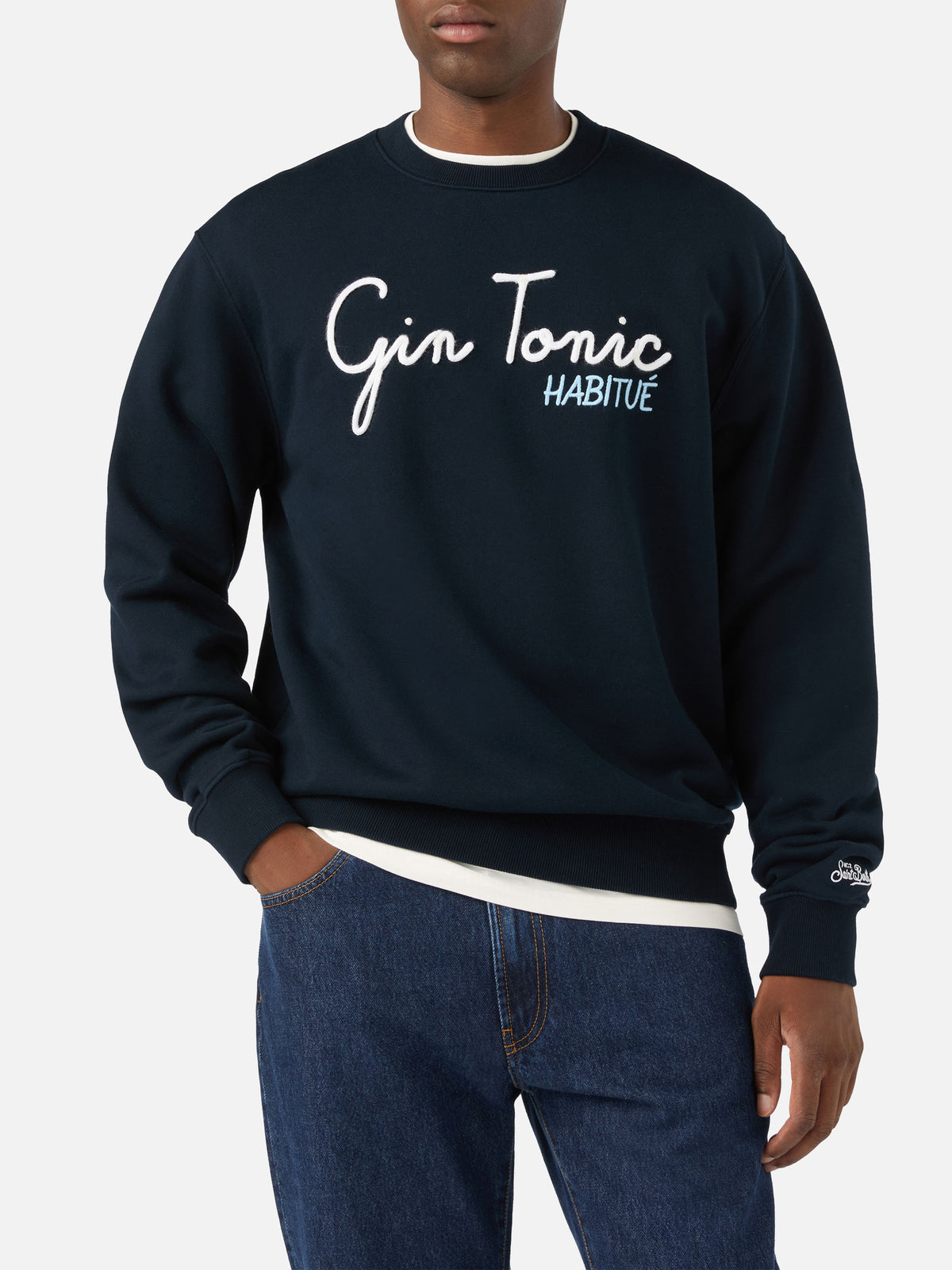 Navy blue Soho Sweatshirt aus Baumwolle mit Gin Tonic Habitué Stickerei 