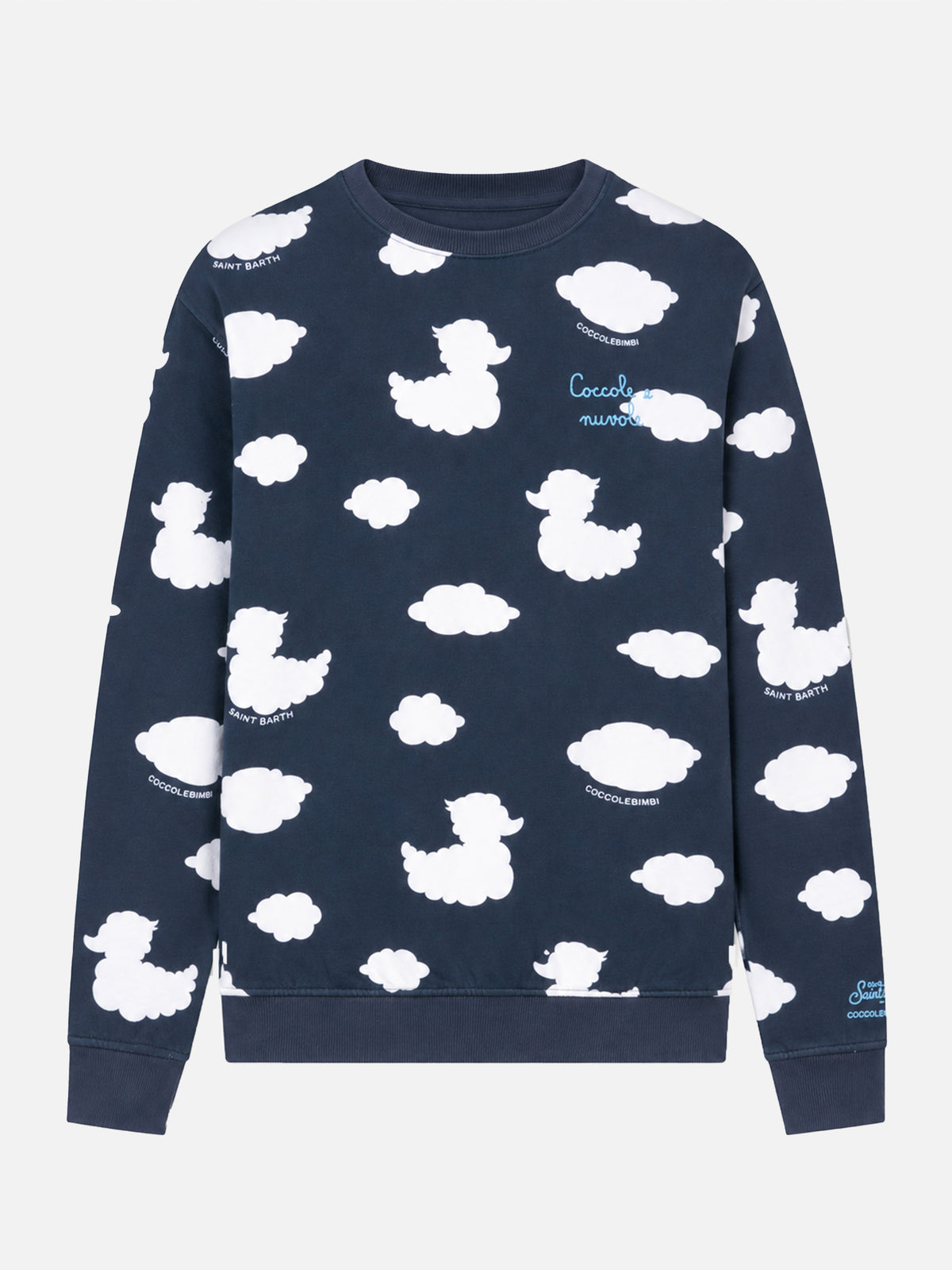 Sudadera azul de cuello redondo con bordado Coccole e nuvole | COCCOLEBIMBI SPECIAL EDITION 