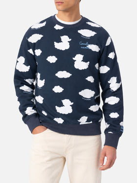 Sudadera azul de cuello redondo con bordado Coccole e nuvole | COCCOLEBIMBI SPECIAL EDITION 