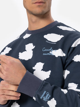 Crewneck blue sweatshirt with Coccole e nuvole embroidery | COCCOLEBIMBI SPECIAL EDITION - MC2 Saint Barth