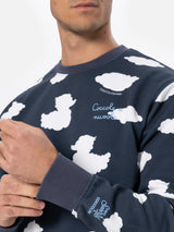 Blaues Sweatshirt mit Rundhalsausschnitt und Coccole e Nuvole-Stickerei | COCCOLEBIMBI SONDERAUSGABE