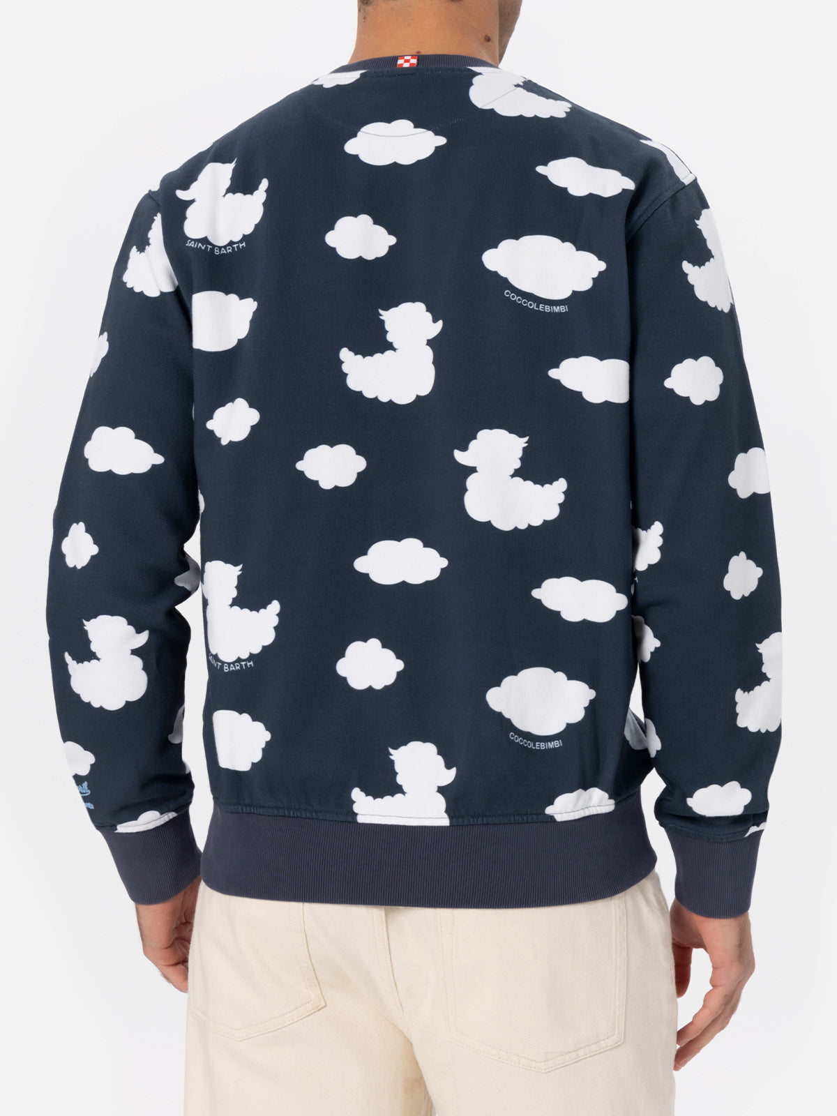 Crewneck blue sweatshirt with Coccole e nuvole embroidery | COCCOLEBIMBI SPECIAL EDITION - MC2 Saint Barth