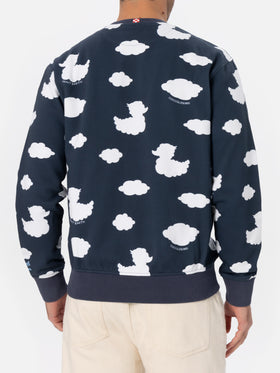 Crewneck blue sweatshirt with Coccole e nuvole embroidery | COCCOLEBIMBI SPECIAL EDITION - MC2 Saint Barth