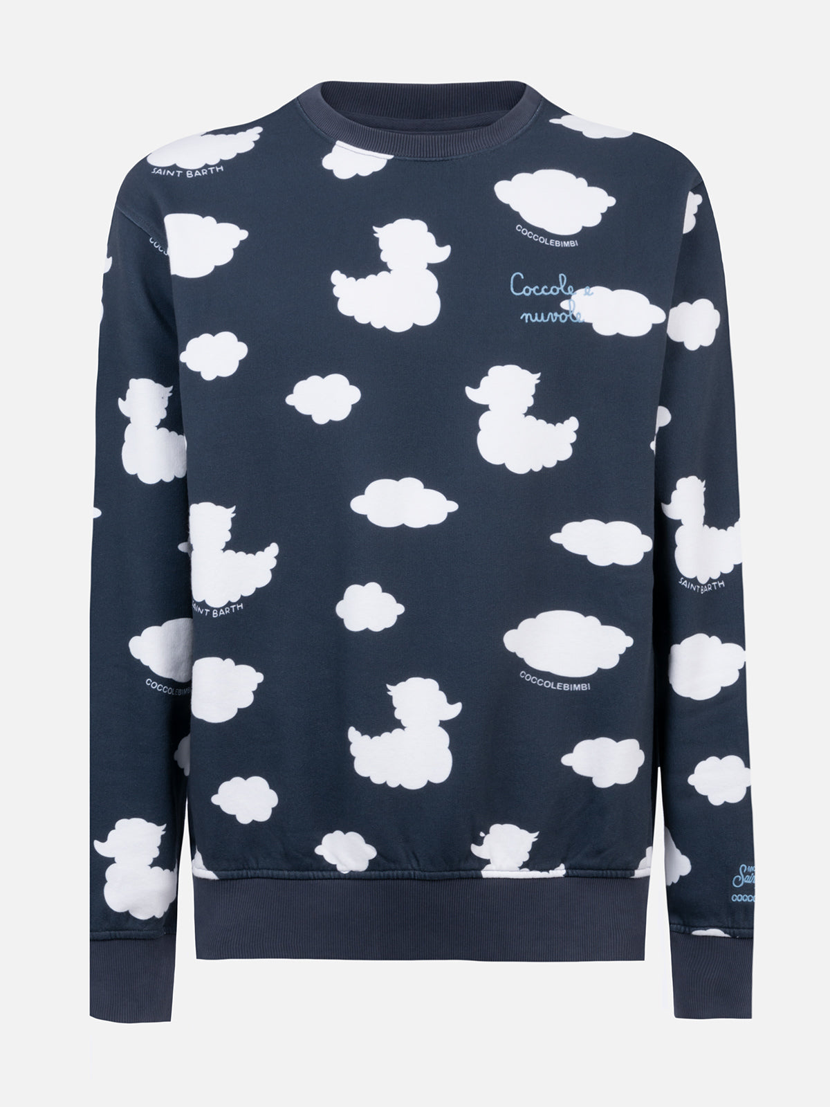 Crewneck blue sweatshirt with Coccole e nuvole embroidery | COCCOLEBIMBI SPECIAL EDITION - MC2 Saint Barth