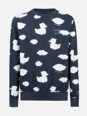Crewneck blue sweatshirt with Coccole e nuvole embroidery | COCCOLEBIMBI SPECIAL EDITION - MC2 Saint Barth