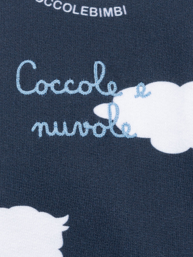 Crewneck blue sweatshirt with Coccole e nuvole embroidery | COCCOLEBIMBI SPECIAL EDITION