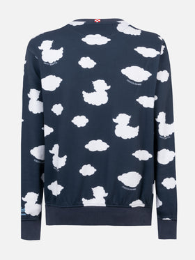 Crewneck blue sweatshirt with Coccole e nuvole embroidery | COCCOLEBIMBI SPECIAL EDITION - MC2 Saint Barth