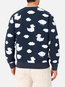 Sudadera azul de cuello redondo con bordado Coccole e nuvole | COCCOLEBIMBI SPECIAL EDITION 
