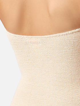 Soleil beige crinkle strapless one-piece swimsuit