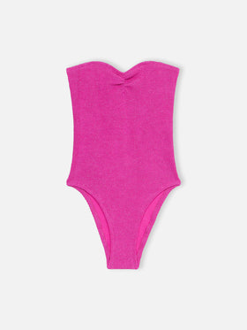 Maillot de bain une pièce bandeau en lurex fuchsia pour femme Soleil 