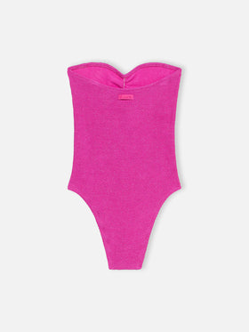 Maillot de bain une pièce bandeau en lurex fuchsia pour femme Soleil 