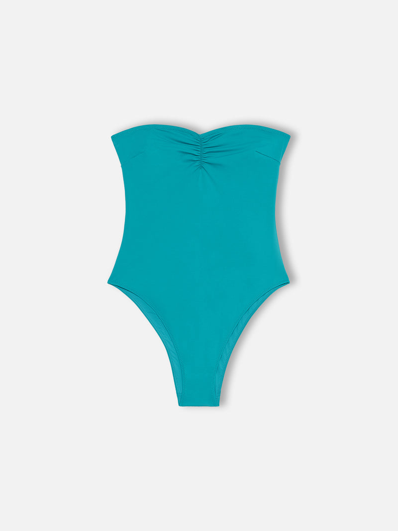 Costume intero senza spalline verde acqua da donna Soleil