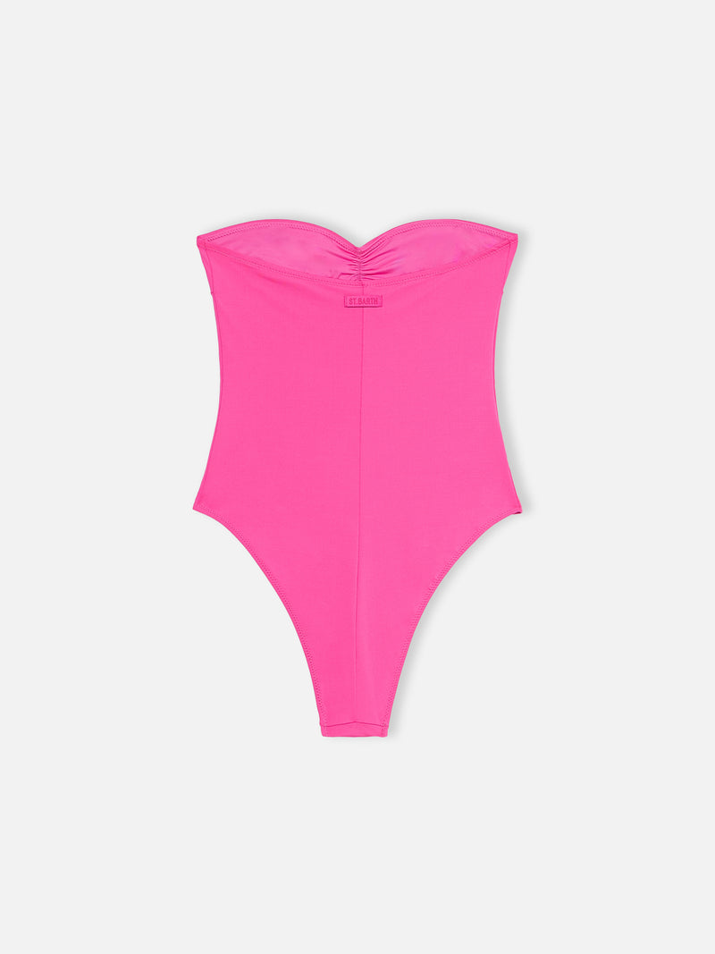 Costume da bagno intero fucsia senza spalline Soleil da donna