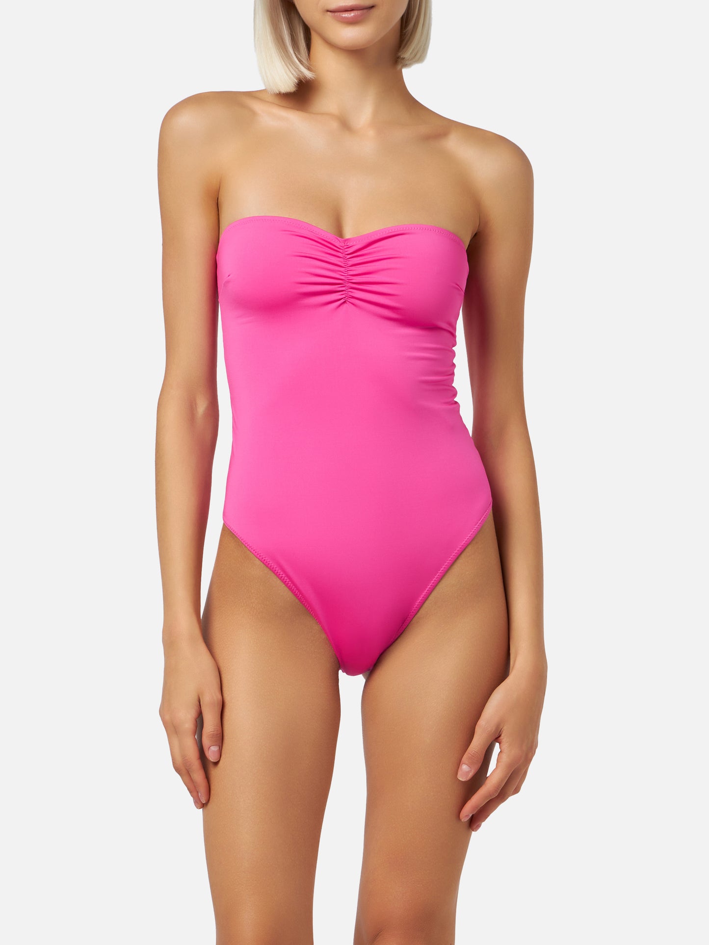 Soleil fuchsia strapless one-piece swimsuit