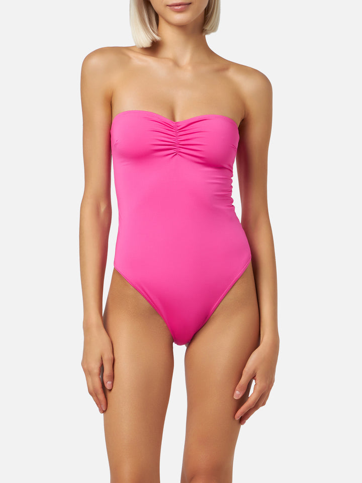 Soleil fuchsia strapless one-piece swimsuit