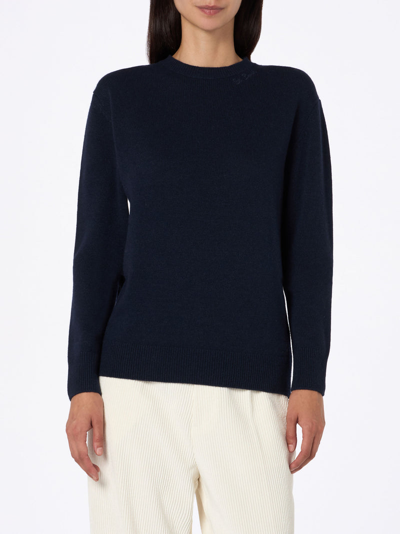 Woman blended cashmere navy blue sweater Sorbonne