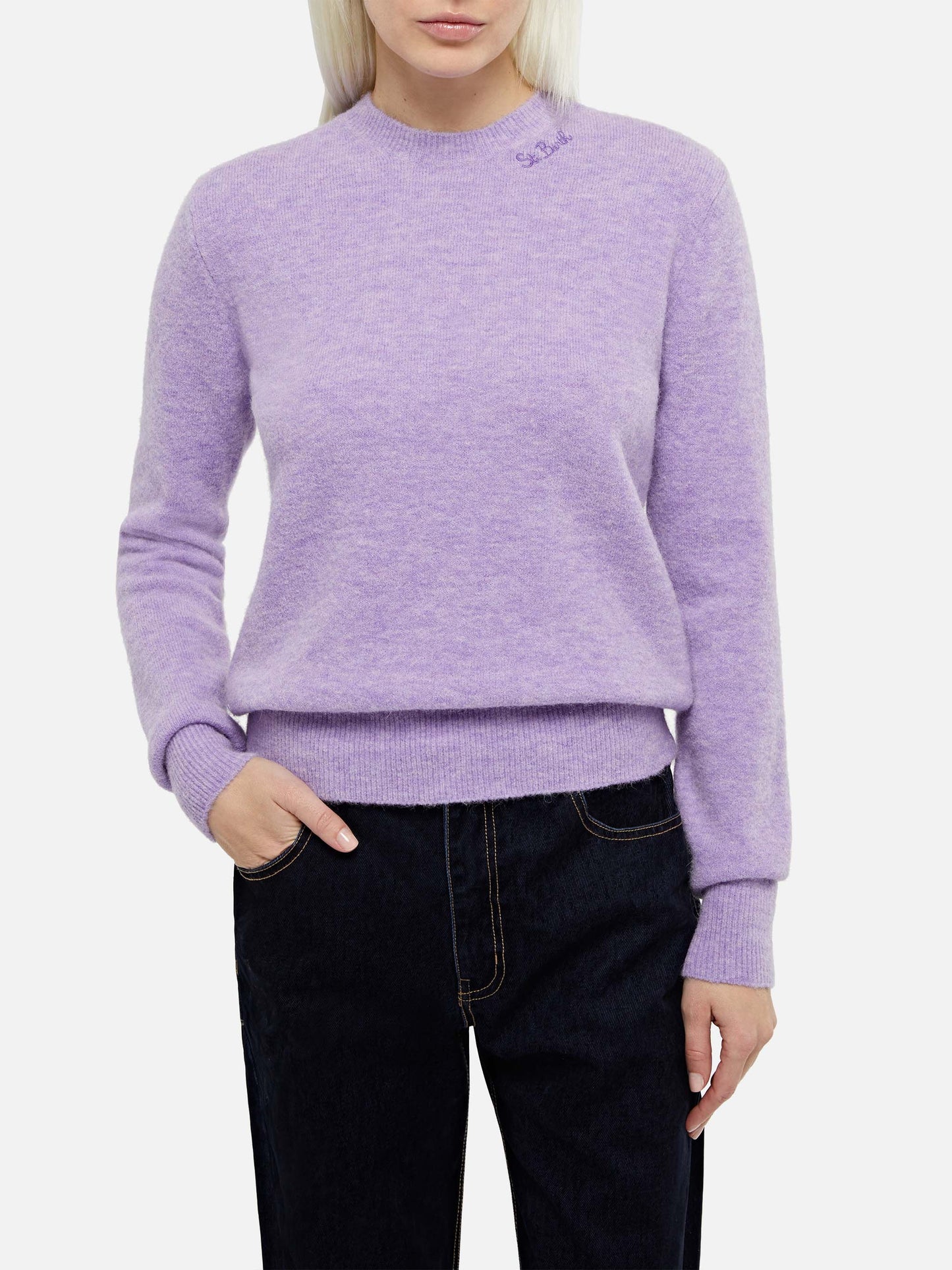 Woman stretch alpaca lilac sweater Sorbonne - MC2 Saint Barth