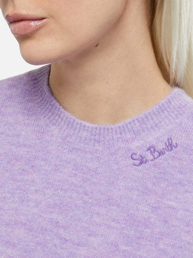 Woman stretch alpaca lilac sweater Sorbonne - MC2 Saint Barth
