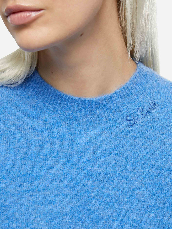 Woman stretch yarn dusty blue sweater Sorbonne - MC2 Saint Barth