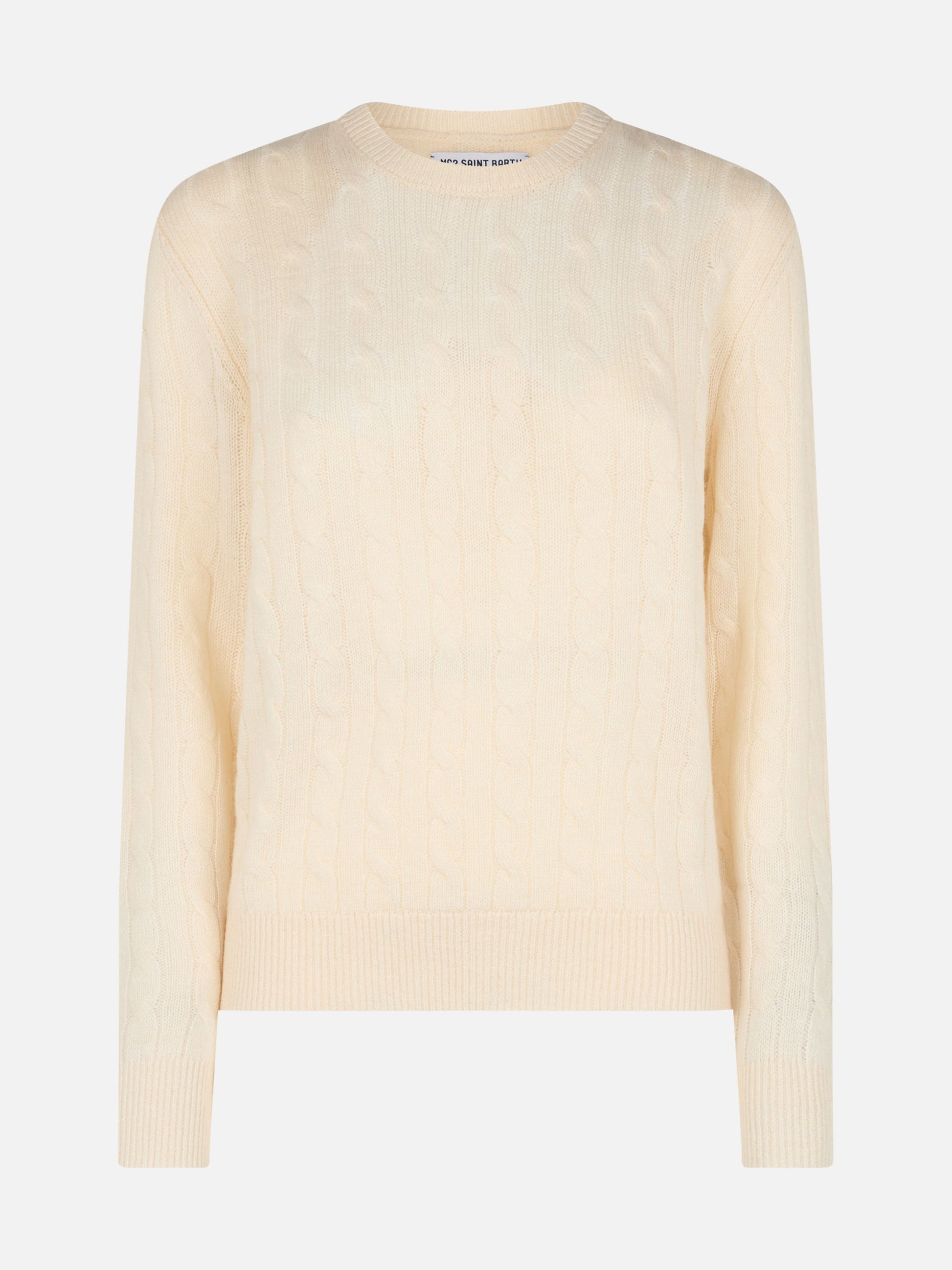 Woman off-white cashmere blend cable knit sweater Sorbonne - MC2 Saint Barth
