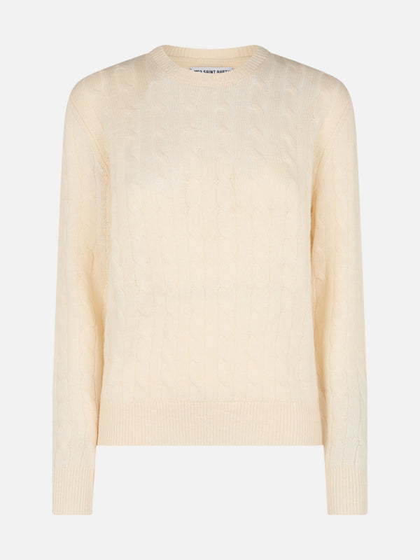 Woman blended cashmere cable knit off-white sweater Sorbonne