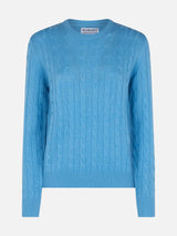 Maglione da donna in misto cashmere lavorato a maglia a trecce blu polvere Sorbonne