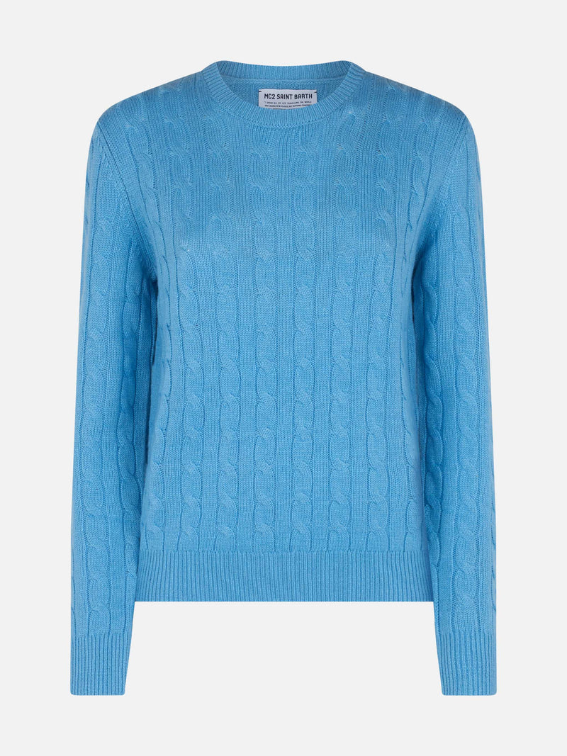 Woman blended cashmere cable knit dust blue sweater Sorbonne