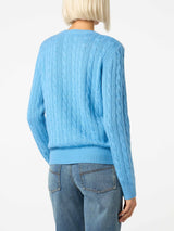 Maglione da donna in misto cashmere lavorato a maglia a trecce blu polvere Sorbonne