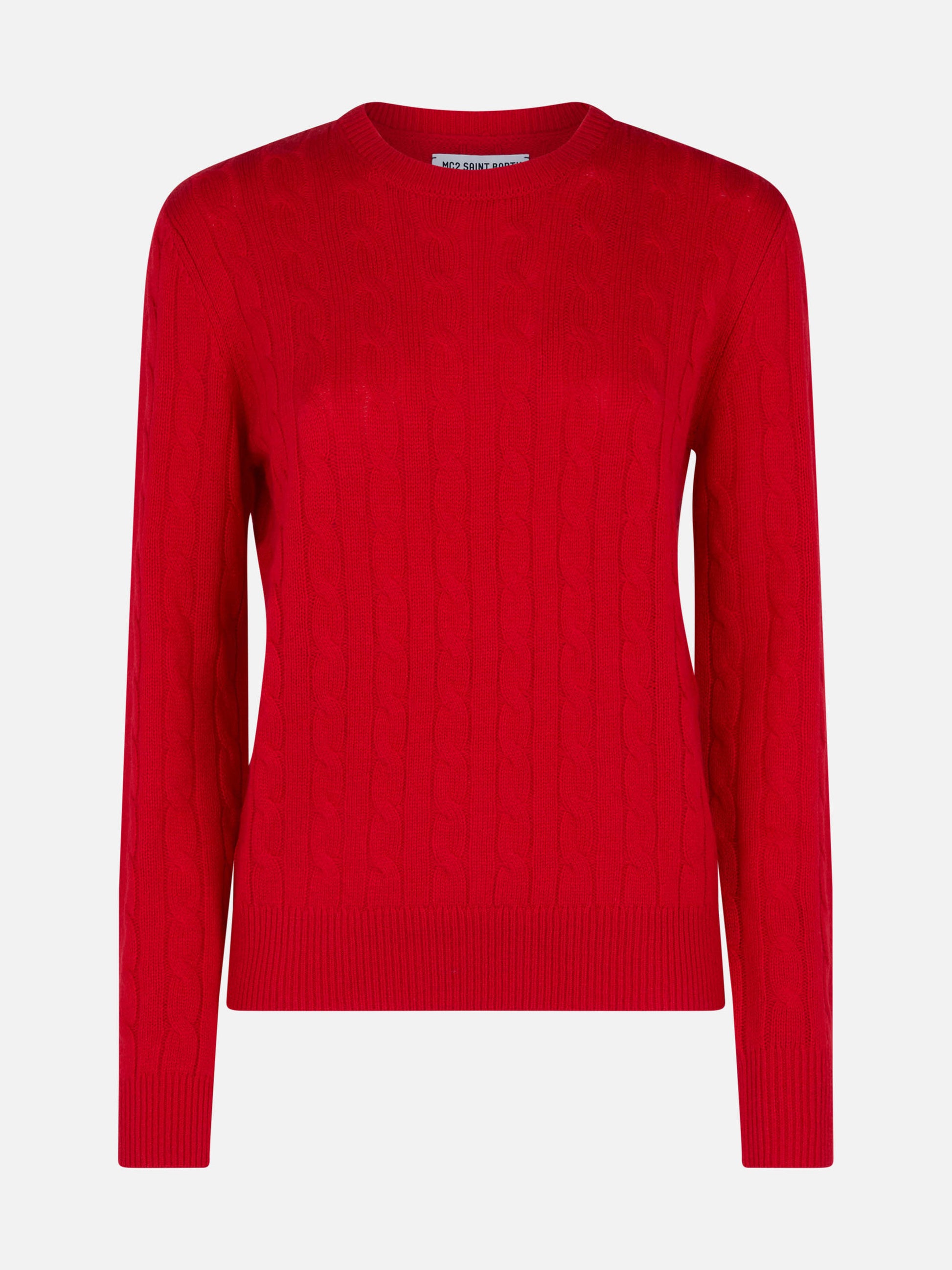 Woman cashmere blend cable knit red sweater Sorbonne - MC2 Saint Barth