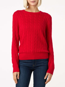 Woman cashmere blend cable knit red sweater Sorbonne - MC2 Saint Barth